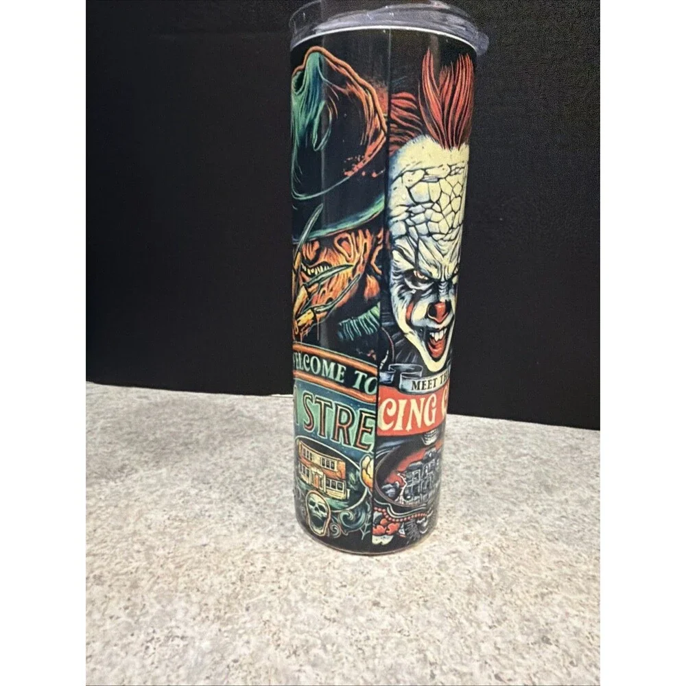 PENNY WISE IT CLOWN HALLOWEEN JASON 20 OZ STAINLESS STEEL TUMBLER CUP LID